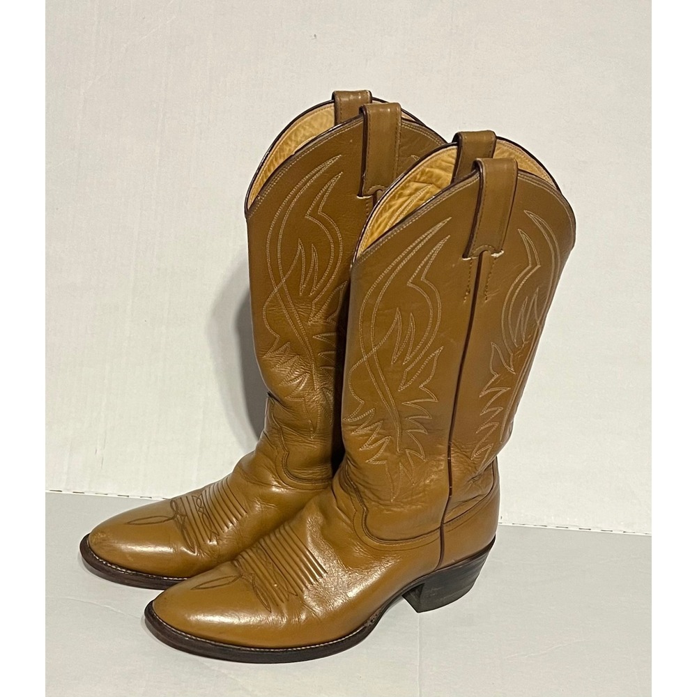Vintage Justin Women's Western Cowboy Boots Size 9C Tan Leather Style 4377